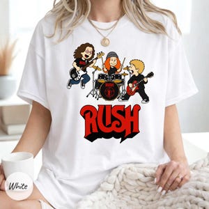RUSH tecknad skjorta, Peanuts-stil Geddy Lee Alex Lifeson Anika Nilles Tee, progressiv rock T-shirt, klassisk rockgåva för musikfans