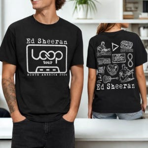 Koszulka z Edem Sheeranem z trasy Loop Tour 2026, koszulka z koncertem na żywo w Ameryce Północnej, koszulka z grafiką gitarową, prezent dla miłośnika muzyki, odzież unisex z przodu i z tyłu