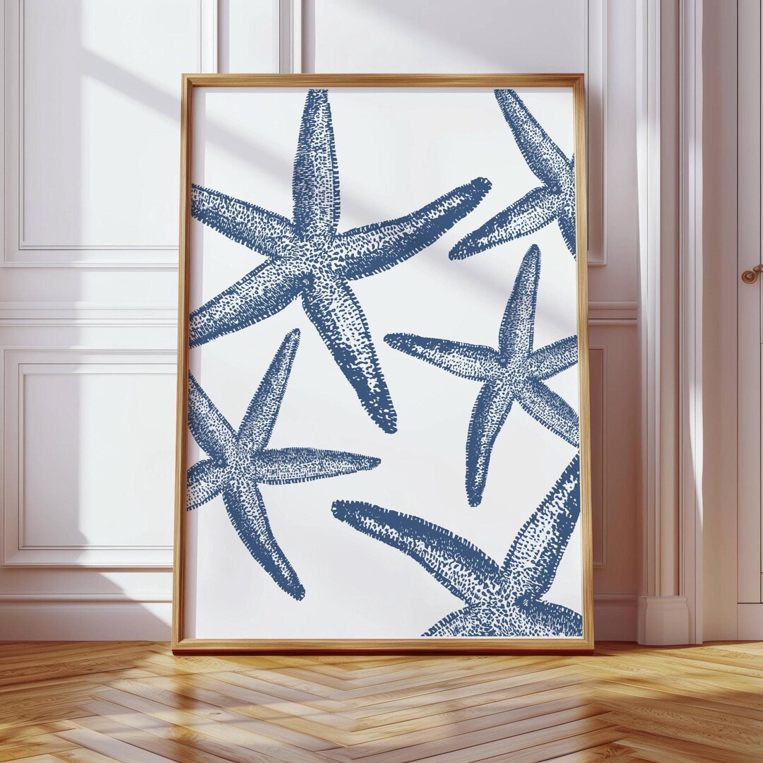 Navy Starfish Print - Coastal Wall Art - Nautical Beach Decor - Etsy