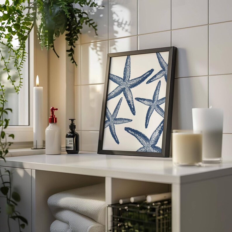 Navy Starfish Print - Coastal Wall Art - Nautical Beach Decor - Etsy