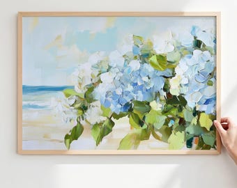 Blue Hydrangea Beach Print - Coastal Wall Art - Ocean Wall Decor