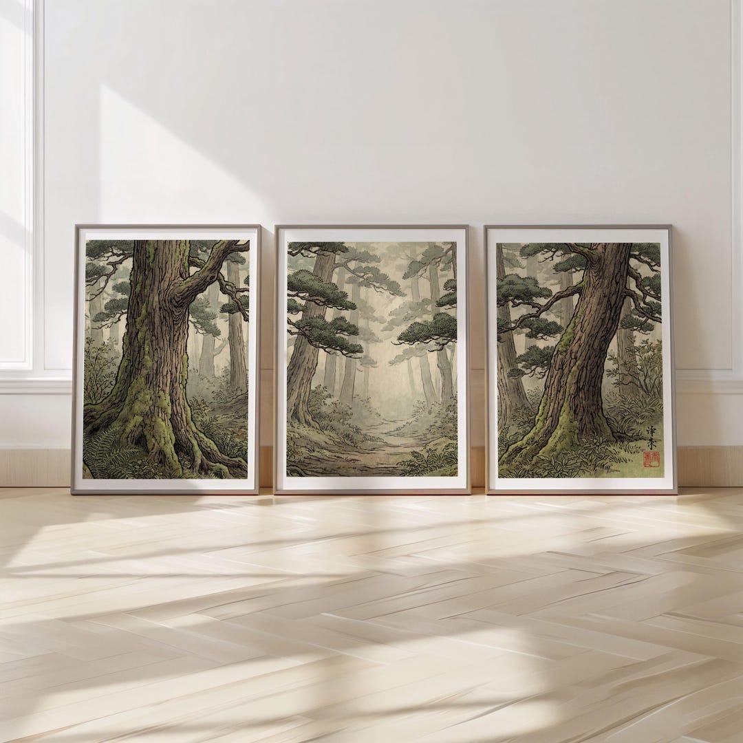 Japanese Woodblock Style Forest Print - Japandi Wall Art - Zen Decor ...