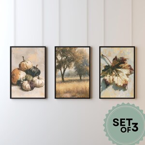 Set di 3 stampe "Atmosfera Autunnale", pacchetto di stampe artistiche da parete autunnali dorate, stampe beige tenui, set galleria vintage neutro, download digitale