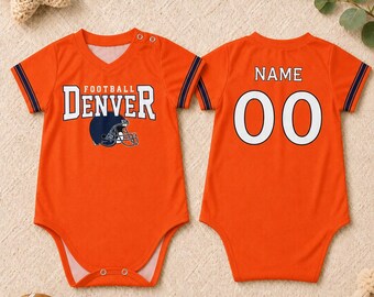 Personalized Baby Football Onesie Denver, Custom Name Number Baby Jersey Bodysuit, Game Day Baby Outfit, Sports Fan Baby Gift