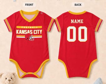 Personalized Baby Football Onesie Kansas City, Custom Name Number Baby Bodysuit, Game Day Baby Outfit, Newborn Fan Gift, Baby  Gift