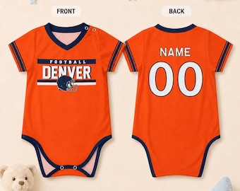 Personalized Baby Football Onesie Denver, Custom Name Number Baby Bodysuit, Game Day Baby Outfit, Newborn Fan Gift, Baby  Gift