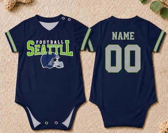 Personalized Baby Football Onesie Seattle, Custom Name Number Baby Jersey Bodysuit, Game Day Baby Outfit, Sports Fan Baby Gift