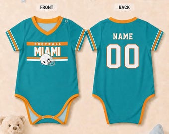 Personalized Baby Football Onesie Miami, Custom Name Number Baby Bodysuit, Game Day Baby Outfit, Newborn Fan Gift, Baby  Gift