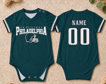 Personalized Baby Football Onesie Philadelphia, Custom Name Number Baby Jersey Bodysuit, Game Day Baby Outfit, Sports Fan Baby Gift