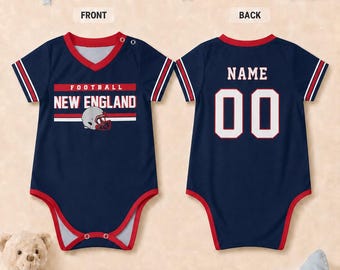 Personalized Baby Football Onesie New England, Custom Name Number Baby Bodysuit, Game Day Baby Outfit, Newborn Fan Gift, Baby  Gift