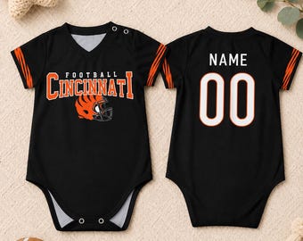 Personalized Baby Football Onesie Cincinnati, Custom Name Number Baby Jersey Bodysuit, Game Day Baby Outfit, Sports Fan Baby Gift