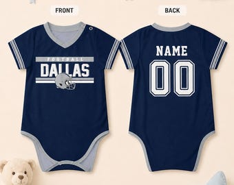 Personalized Baby Football Onesie Dallas, Custom Name Number Baby Bodysuit, Game Day Baby Outfit, Newborn Fan Gift, Baby  Gift