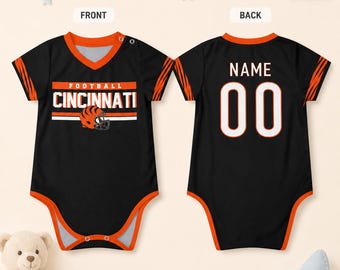 Personalized Baby Football Onesie Cincinnati, Custom Name Number Baby Bodysuit, Game Day Baby Outfit, Newborn Fan Gift, Baby  Gift