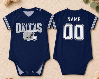 Personalized Baby Football Onesie Dallas, Custom Name Number Baby Jersey Bodysuit, Game Day Baby Outfit, Sports Fan Baby Gift