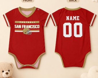 Gepersonaliseerde voetbalromper San Francisco, aangepast naamnummer babyromper, game Day-babyoutfit, cadeau pasgeboren fan, babycadeau