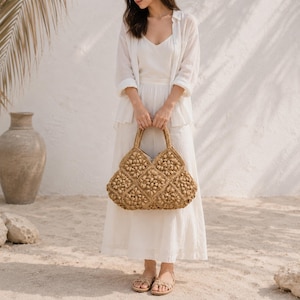 Raffia bag, Straw Bag, Crochet Bag, Woven Tote Large, Embroidered Tote, Tote bag, Beach bag, Crochet pattern, Cottagecore, Gift for Her image 10
