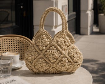 Crochet Bag, Raffia bag, Straw Bag, Woven Tote Large, Embroidered Tote, Tote bag, Beach bag, Crochet pattern, Cottagecore, Gift for Her