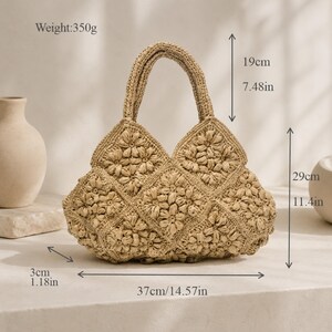 Raffia bag, Straw Bag, Crochet Bag, Woven Tote Large, Embroidered Tote, Tote bag, Beach bag, Crochet pattern, Cottagecore, Gift for Her image 4
