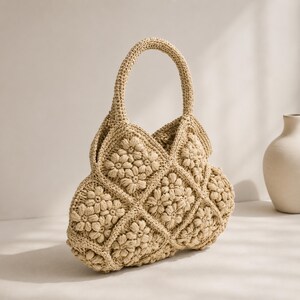 Raffia bag, Straw Bag, Crochet Bag, Woven Tote Large, Embroidered Tote, Tote bag, Beach bag, Crochet pattern, Cottagecore, Gift for Her image 3