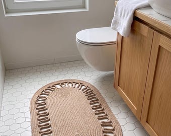 Rope Bath Mat, Oval Rope Doormat, Scalloped Jute Rug, Braided Rope Mat, Boho Entryway Mat, Natural Fiber Bath Rug, Handmade Front Door Mat