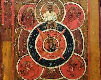 Icono ruso antiguo del siglo XIX del Ojo que Todo lo Ve de Dios.