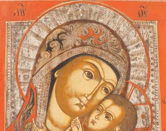 ANTIQUE 19c RUSSIAN ICON Korsun Mother of God
