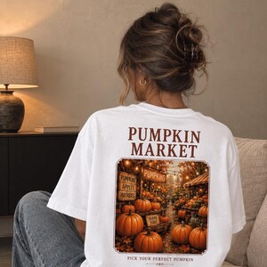 Pumpkin Market T-Shirt, Autumn Pumpkin Patch Tee, Cozy Fall Shirt, Halloween Thanksgiving Unisex Cotton Tee