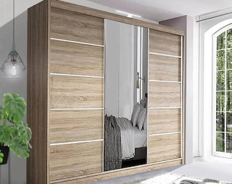 OSLO Sliding Door Wardrobe with Mirror – 2 or 3 Doors – Multiple Sizes & Colours
