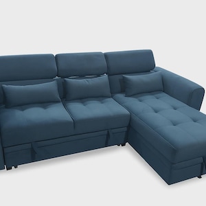Luca Velvet Corner Sofa Bed with Storage & USB – Double Sleeper, Universal Left/Right