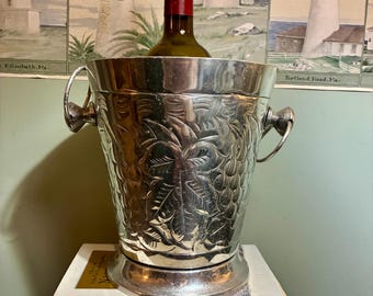 Vintage aluminium champagne-emmer, wijnkoeler met druivendetail, plantenbak voor binnen
