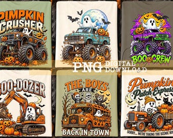 Halloween PNG-bundel voor jongens, pompoen spooktruck PNG, griezelige jongens Halloween PNG, Boo Crew monstertruck, Halloween sublimatie