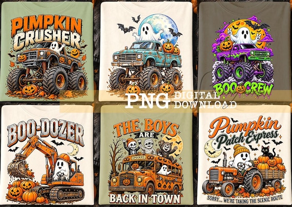 Boy Halloween PNG Bundle, Pumpkin Ghost Truck PNG, Spooky Boys Halloween PNG, Boo Crew Monster Truck, Halloween Sublimation