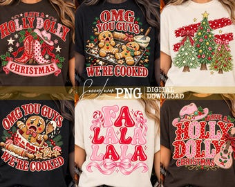 Coquette Merry Christmas PNG-bundel, Holly Dolly, grappige peperkoek, roze Fa La La en kerstboomontwerpen, T-shirtafbeeldingen