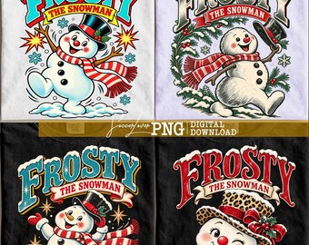 Kerstsneeuwpop PNG-bundel, vintage kerst PNG-ontwerp, sneeuwpop PNG-ontwerp, vrolijke kerst PNG, kerstsneeuwpopontwerpen