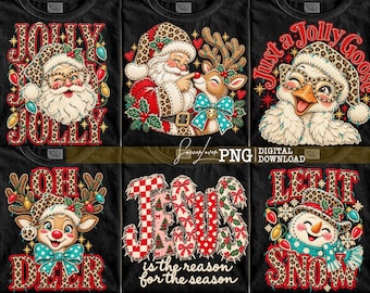 Luipaard Kerst PNG Bundel, Nep Applicatie Ontwerpen, Vrolijke Kerstman, Gans, Rendier, Sneeuwpop en Jezus, trendy png, Digitale Download