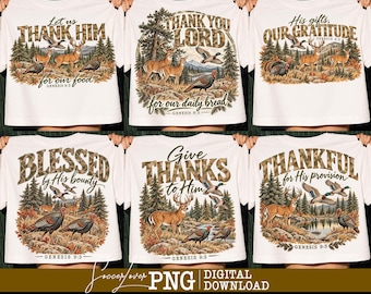 Christelijke jacht Thanksgiving PNG-bundel, Laten we Hem danken hert kalkoen png, Camouflage wildontwerpen met herten, eenden en kalkoenen, Genesis 9:3