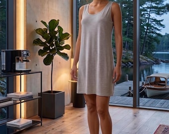 Camisón de mujer de algodón modal con sujetador incorporado - Vestido de dormir acolchado - Vestido lencero transpirable para estar en casa