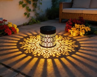 Lanterna solare a forma di peonia - Luce da giardino in metallo per esterni, decorazione per patio