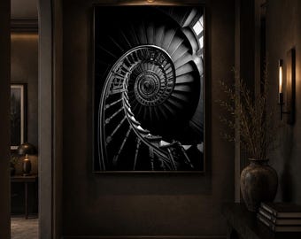 Spiral Staircase Wall Art, Black and White Architectural Print, Luxury Modern Decor, Moody Minimalist Artwork