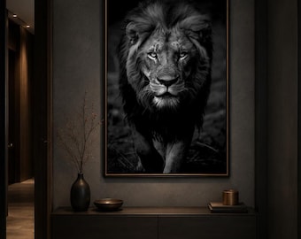 Black and White Lion Wall Art Print, Majestic Lion Photography, Safari Wildlife Decor, Museum Grade Matte Print