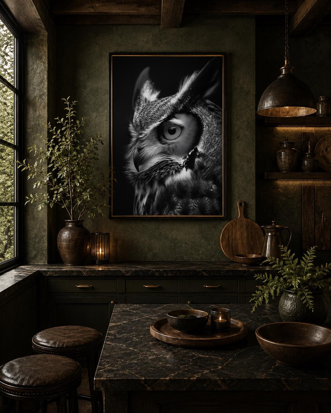 Great Horned Owl Fine Art Print | Black White Wildlife Wall Art | Museum Quality Matte Print | Owl P