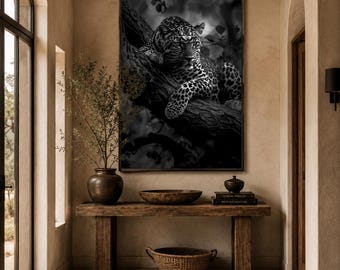 Black and White Leopard Wall Art Print, Luxury Safari Decor, Wildlife Photography, Museum Grade Matte Print