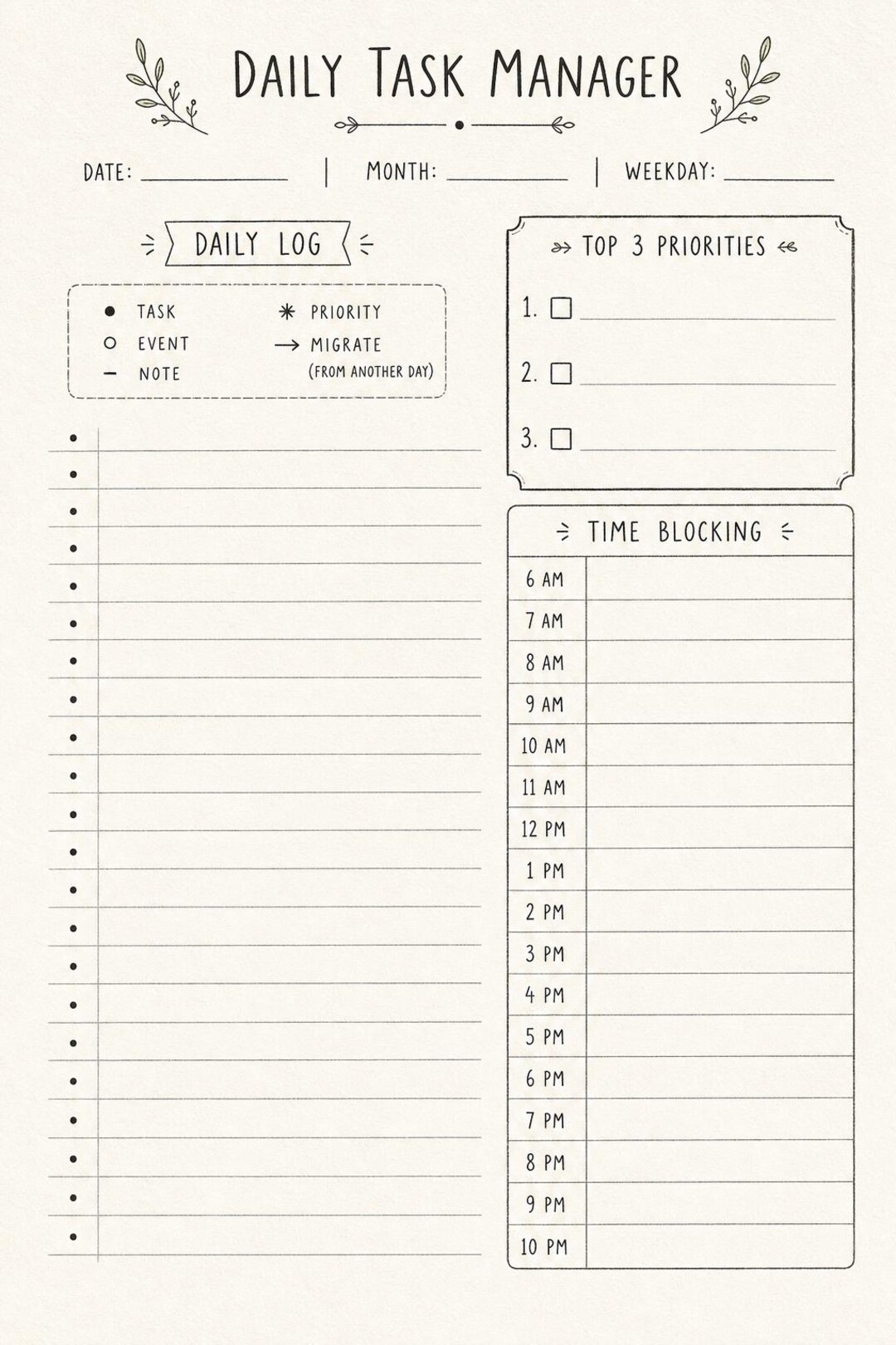 Daily Task Manager, Printable PDF - Etsy