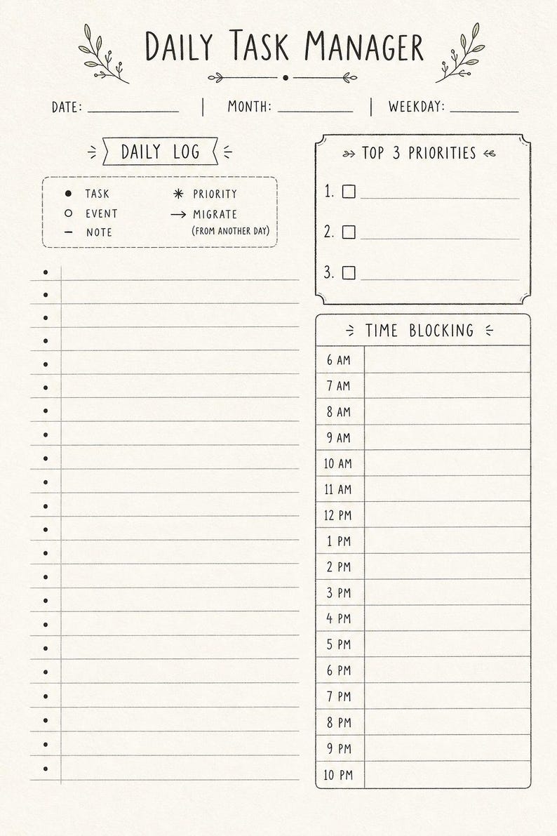 Daily Task Management Work Daily Task Manager, Printable PDF - Etsy