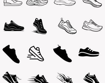 Bundel met SVG-bestanden voor hardloopschoenen — Set met silhouetten van sneakers, snijbestand voor sportschoenen, PNG-bestand voor hardloopschoenen, SVG-bestand voor hardlopen, digitale download voor Cricut