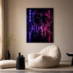 Night City Couple Running Wall Art Printable | Night Runner Pair Poster | Urban Running Couple Digital Print | Runner Couple Decor