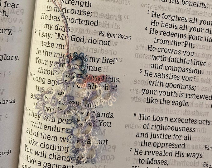 Handmade Tatted Lace Cross Bookmark
