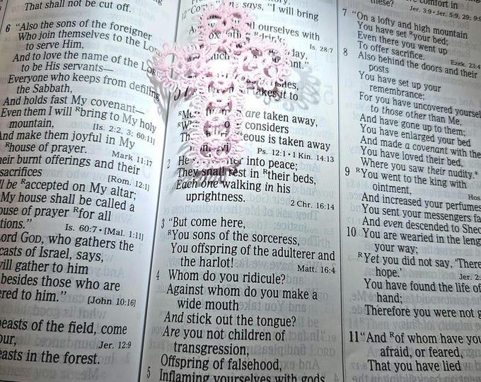 Tatted Lace Cross Bookmark | Orchid Pink Handmade Heirloom Keepsake