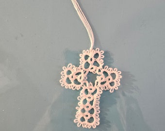 Handmade Tatted Lace Cross Bookmark - White