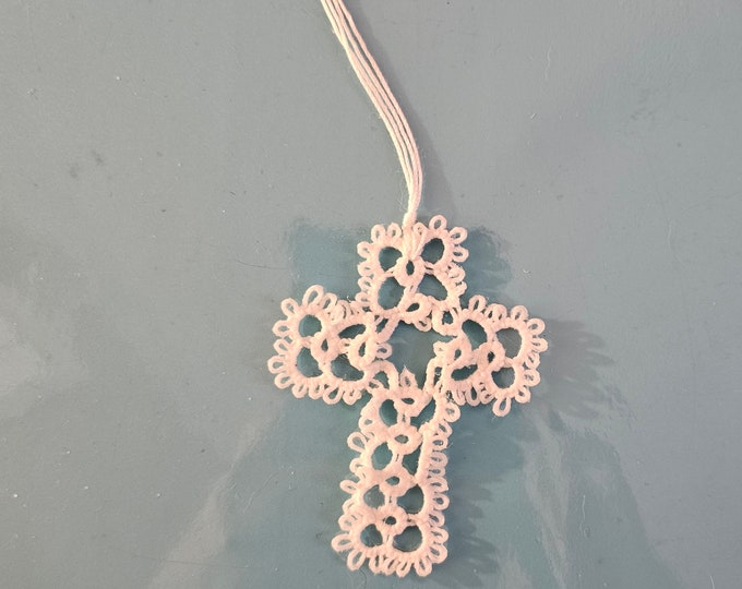 Handmade Tatted Lace Cross Bookmark - White